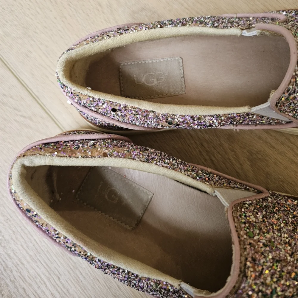 UGG Adley Pink Chunky Glitter Confetti Slip On Leather Shoes - Picture 9 of 10